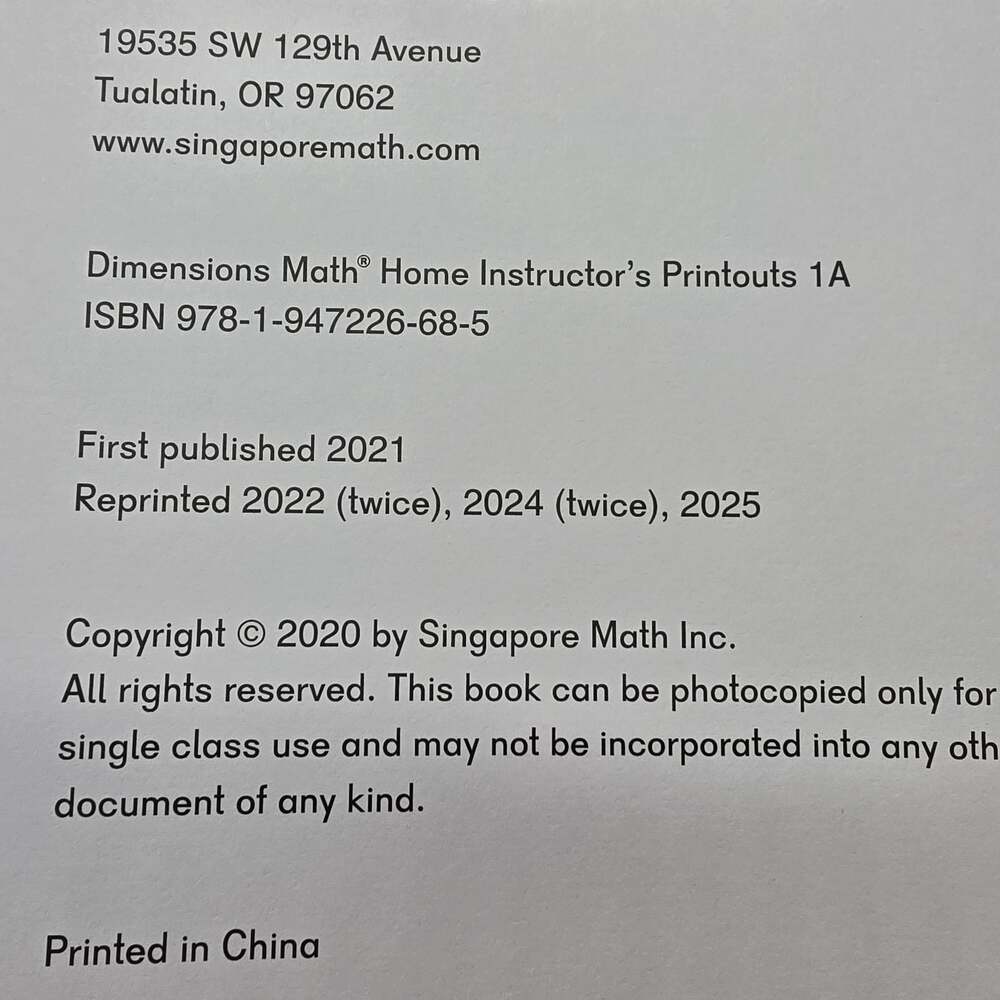 Dimensions Math 1A: Home Instructor's Guide & Printouts Set Elementary Math - Picture 3 of 7